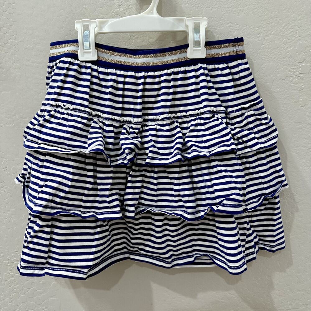 Mini Boden Navy & Blue Stripe Tiered Ruffle Skort